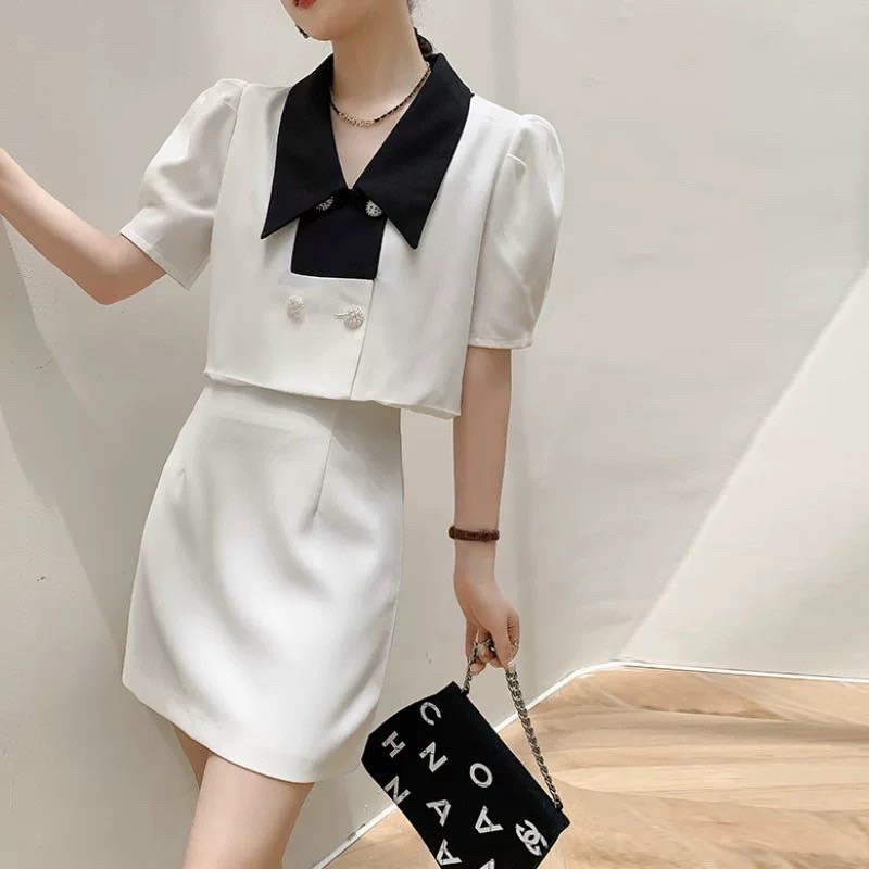 Áo sơ mi cộc tay  tiểu thư phong cách Hàn thanh lịch