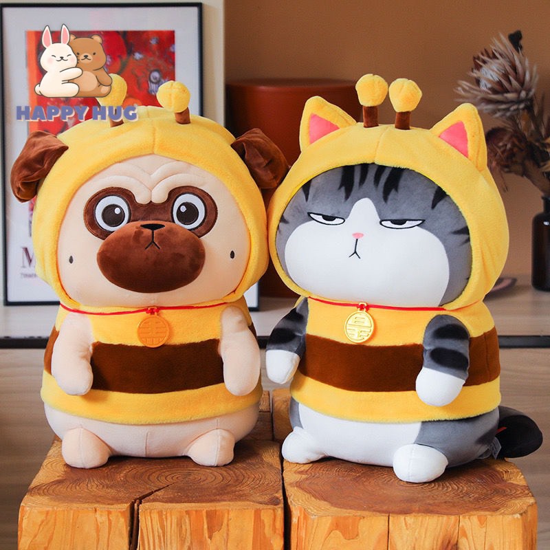 Gấu Bông mèo hoàng thượng Size 24/40cm và chó mặt xị cosplay ong siêu dễ thương nhồi gòn cao cấp - Happy Hug