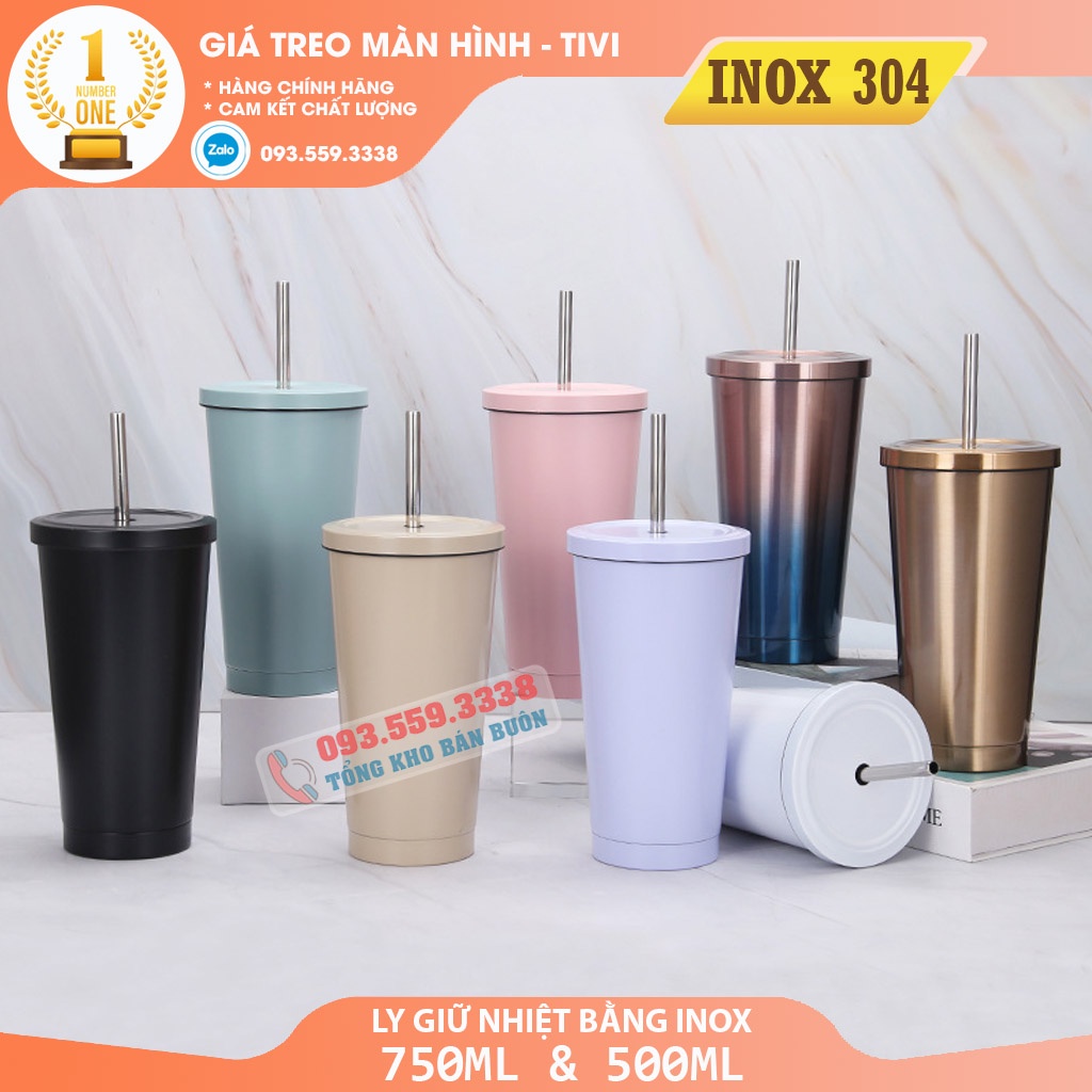 Ly giữ nhiệt 750 ml và 500 ml tặng kèm ống hút  - Cốc giữ nhiệt INOX304 Cao Cấp - Nhiều màu lựa chọn