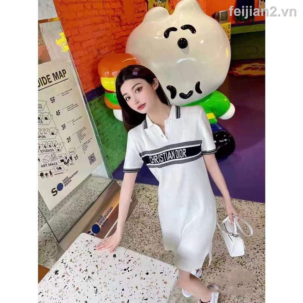 DIOR  Đầm Polo Ngắn Tay Dệt Kim Mỏng