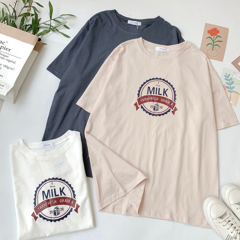 Áo phông nữ hoạ tiết chữ Milk freeszie chất liệu cottone Friday