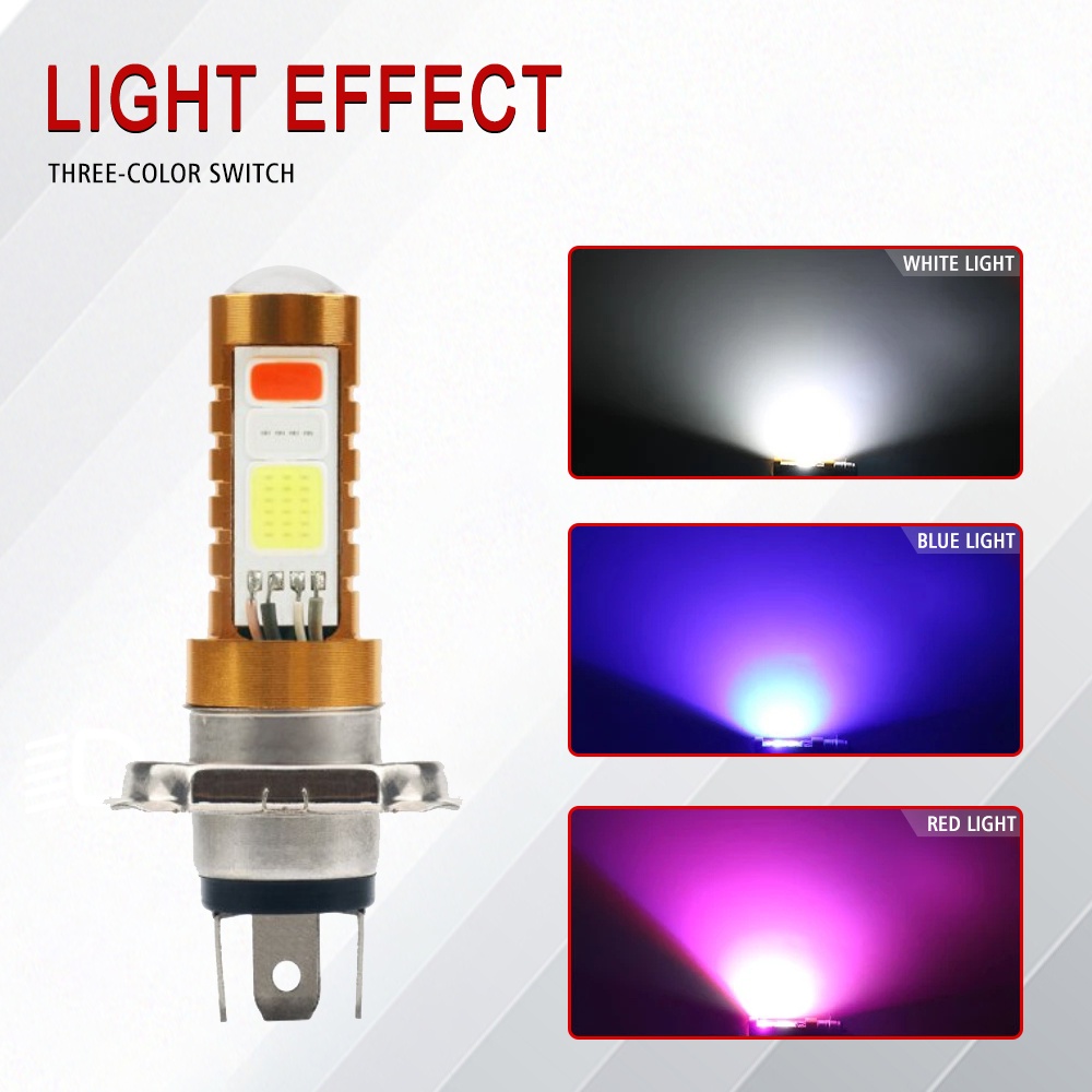 UNI-SHINE  (Three colors) Super Bright H4 Headlights BA20D P15D For Motorcycle Head Lamps COB Chip 3-Color RGB Strobe Front Bulbs 12v
