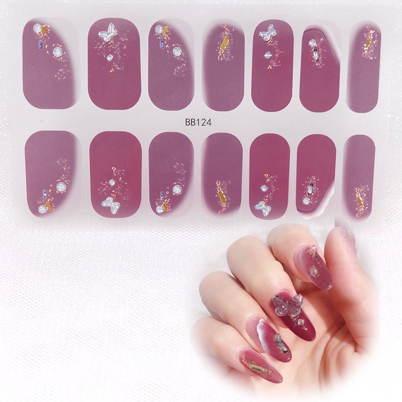 [Hàng mới về] Miếng dán móng tay màu gradient họa tiết 3D đính kim cương giả sang trọng Bb107-Bb124 DIY