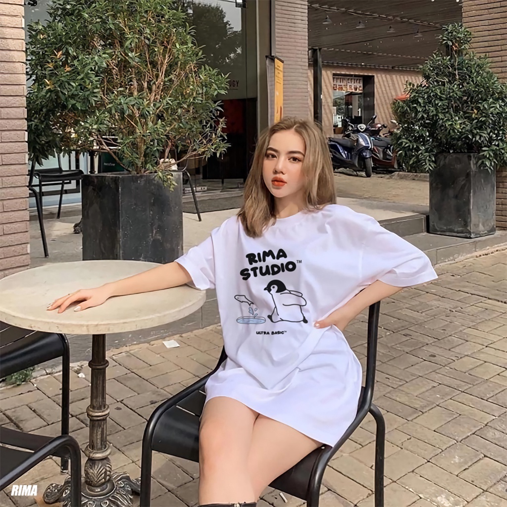 Áo Thun Tay Lở PENGUIN Phông Rộng Nam Nữ Unisex Cotton Cao Cấp Đẹp Ngắn Freesize Hình Trắng Đen Xanh Navy Họa Tiết RIMA