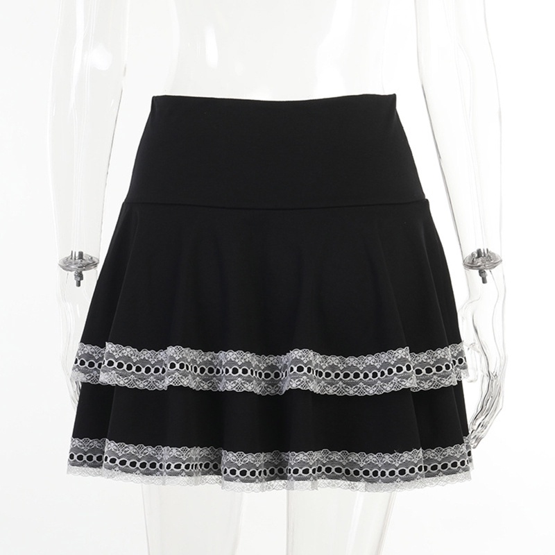 Chân Váy Chữ A Lưng Cao Phối Ren Thời Trang