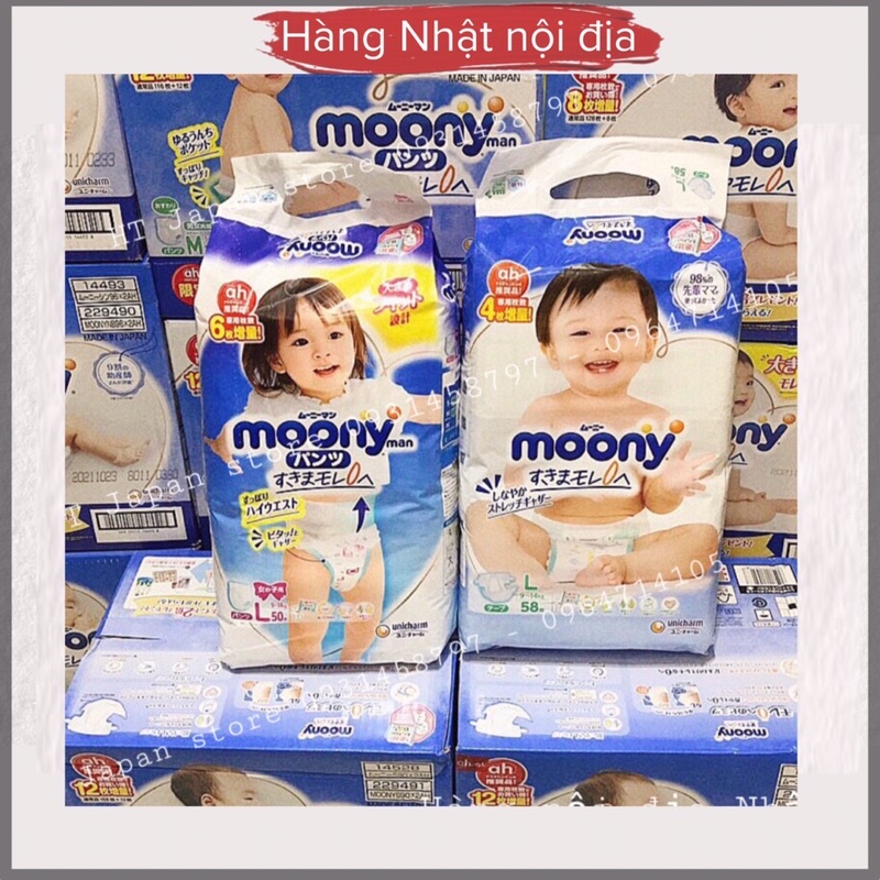 Bỉm/Tã dán/quần Moony cộng miếng/ tiêu chuẩn nội địa Nhật đủ size Nb96/S90/M68/ L54/ L44/ Xl44