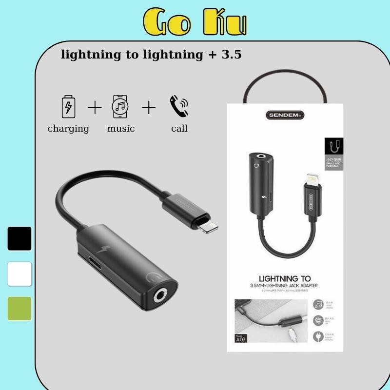 Jack chuyển đổi tai nghe Iphone sendem to 1 cổng lightning 1 cổng 3.5 vừa sạc có mic đàm thoại giá rẻ - Go Ku