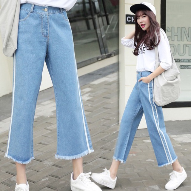 Quần Jeans Nữ Ống Suông Kẻ Sọc Quảng Châu