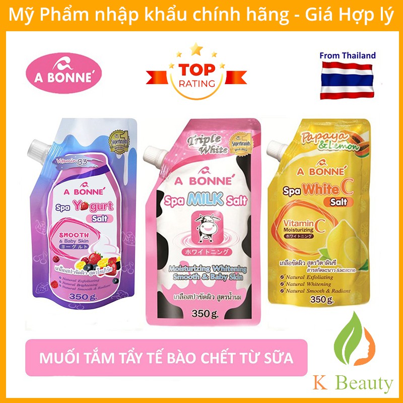 Muối tắm Sữa Bò, Sữa Chua, Vitamin C, tẩy da chết Spa A Bonne' (350G), Thái Lan, có vòi - Chính hãng