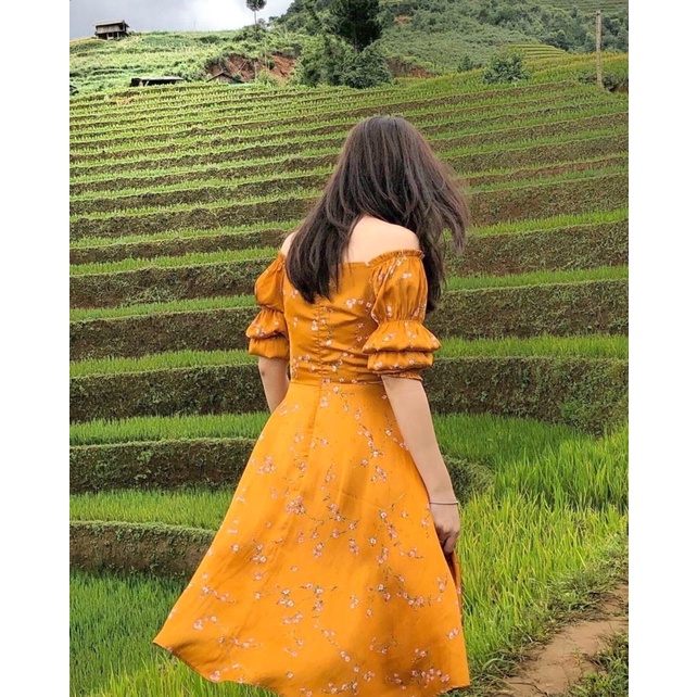 Đầm cam hoa Ruchan