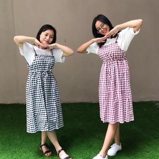 Yếm kẻ caro xanh navy/đỏ