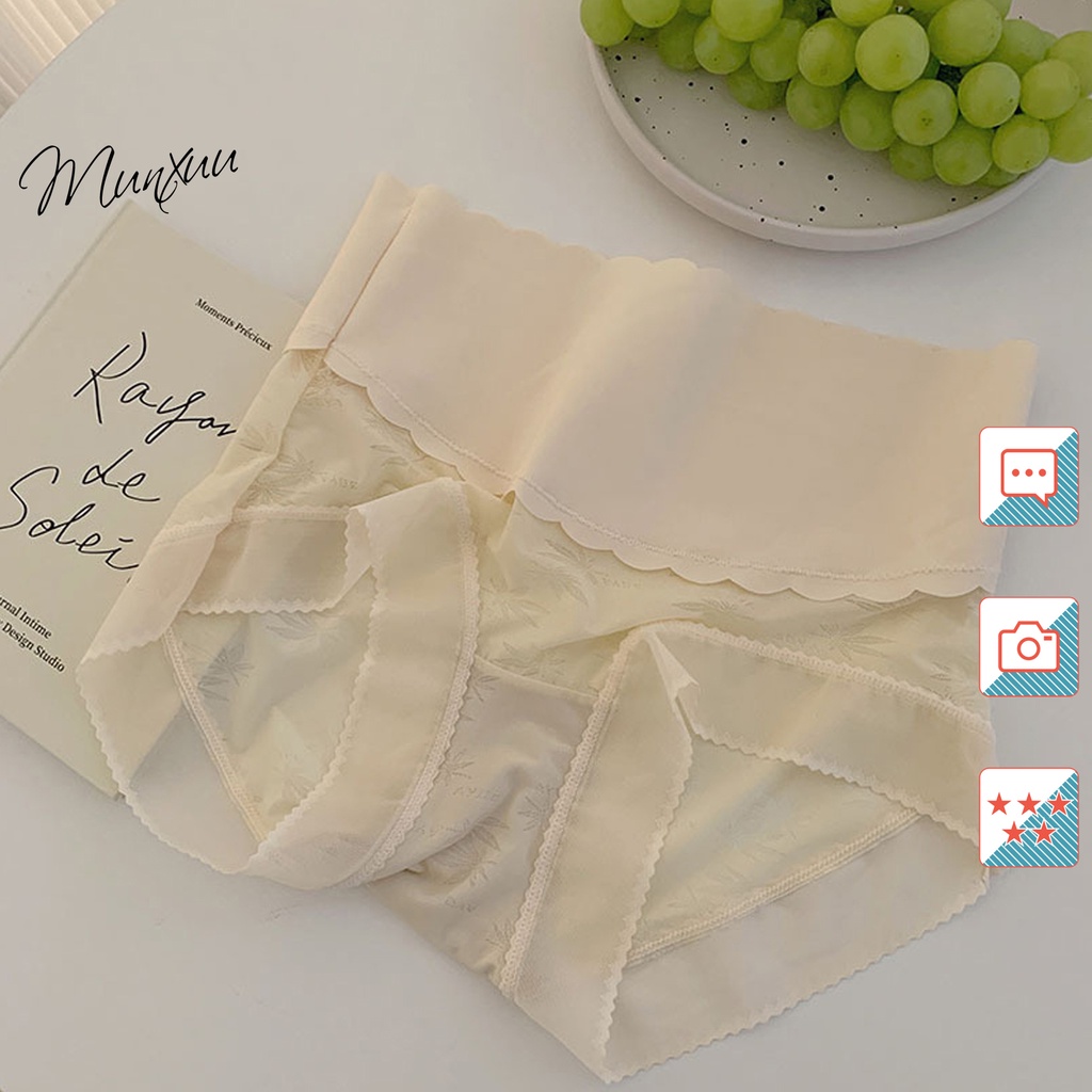 Quần lót nữ cạp cao hỗ trợ gen bụng thon gọn MUNXUU, vải ren gấm phối cạp su bản to định hình vòng eo - GB16