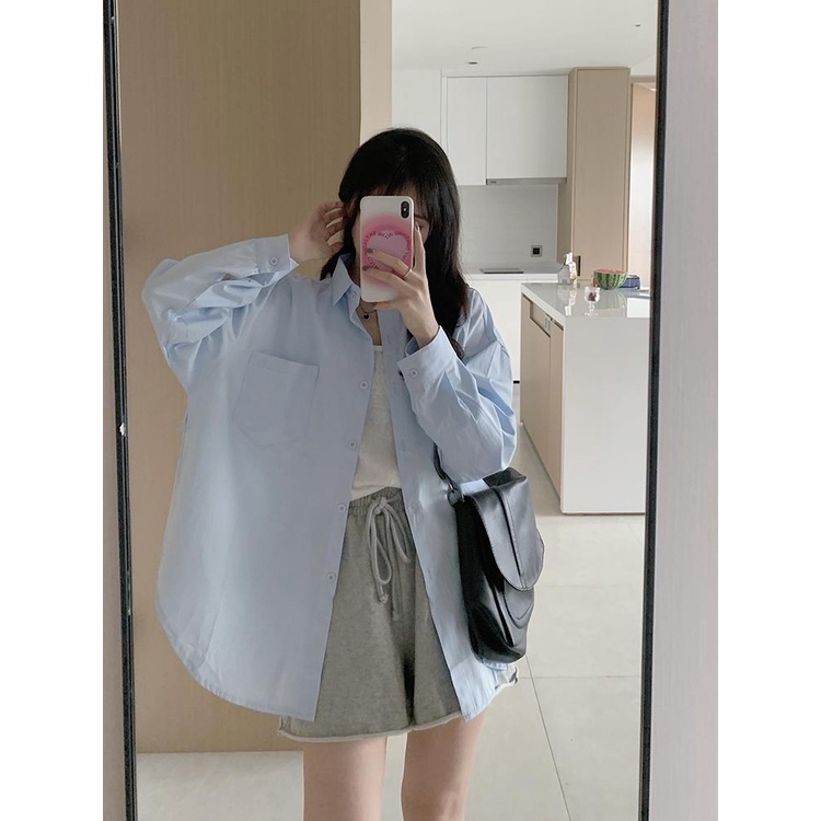 Áo sơ mi dài tay dáng rộng phong cách Hàn Quốc mới cho nữ
