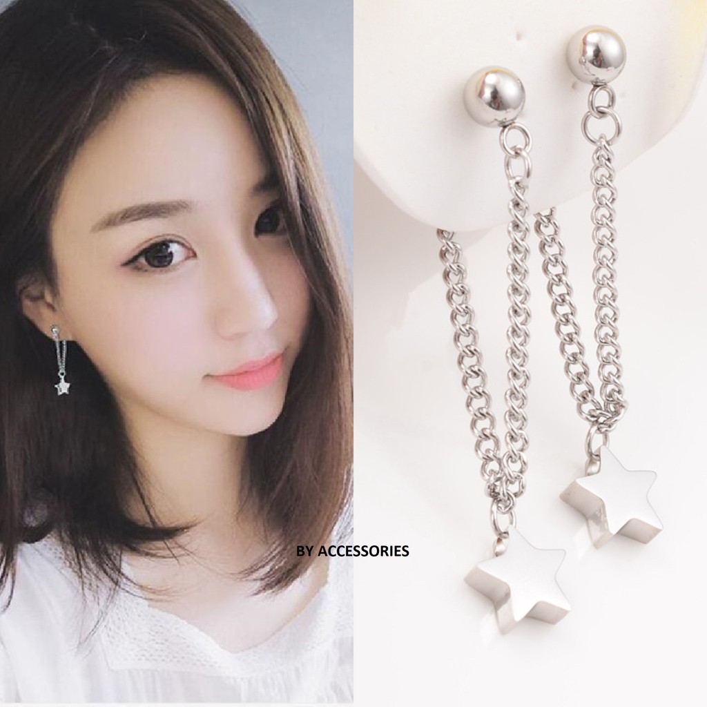 Bông tai titan xích phối ngôi sao cực xinh không gỉ