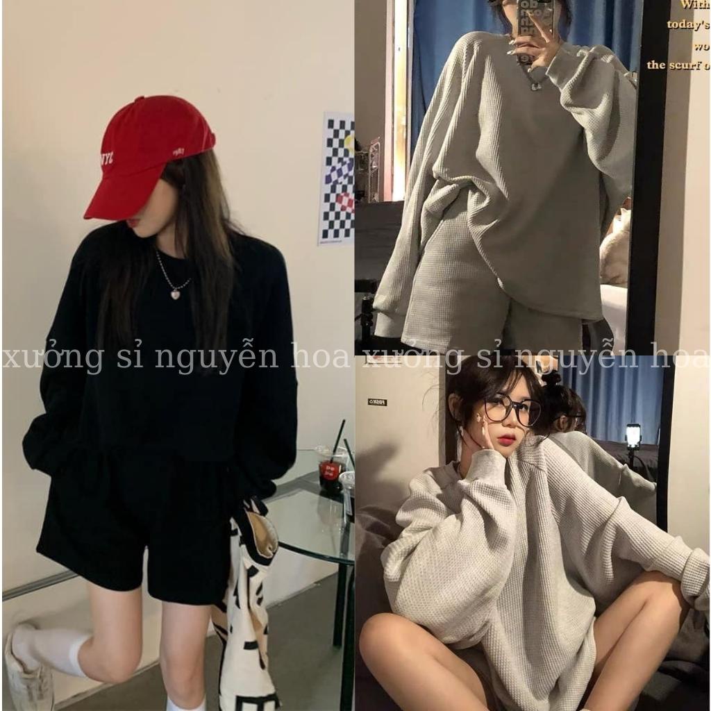 Sét bộ nữ trơn dài tay chất dày dặn siêu hót form dáng rộng nam nữ mặc được