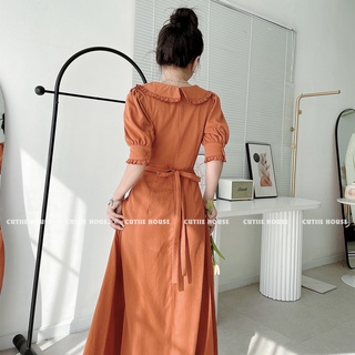 (Có Bigsize) - ĐẦM CỔ ĐẮP NÚT BỌC XẺ - MH09
