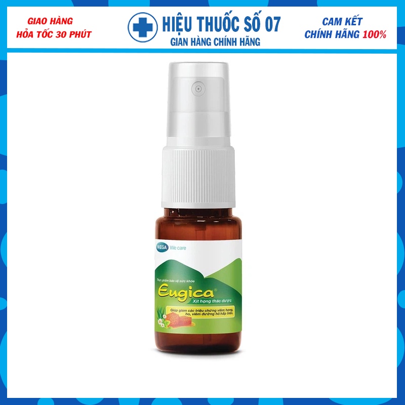 Xịt Họng Eugica 10ml, Xịt họng thảo dược hỗ trợ giảm viêm họng ho, viêm đường hô hấp trên