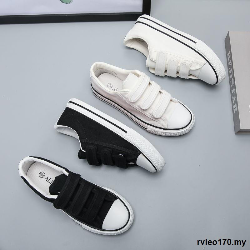 Giày Thể Thao canvas Đen Cổ Thấp Quai Dán Thoáng Khí Thời Trang Cho Nữ