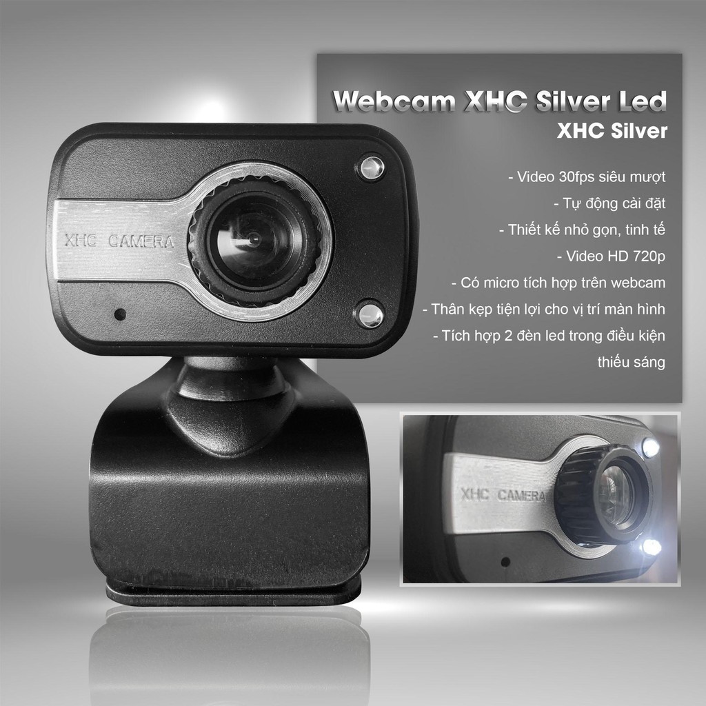 Webcam XHC Silver 720HD siêu nét , tích hợp mic và 2 đèn LED chiếu ...