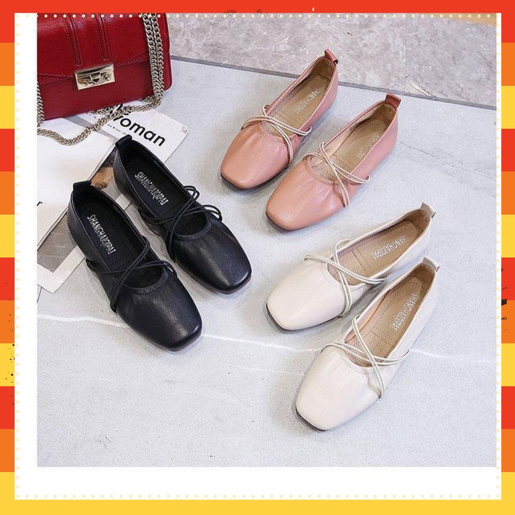 BEESHOES - GIÀY BÚP BÊ THỜI TRANG ĐẾ BỆT DA MỀM - GIÀY BÚP BÊ NỮ MŨI VUÔNG ĐI SIÊU ÊM VÀ MỀM SẴN MÀU ĐEN - KEM - HỒN6018