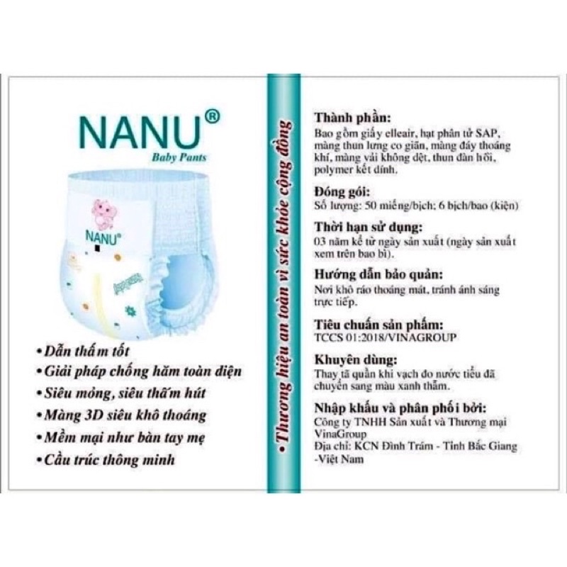 Bỉm quần, tã quần Nanu bịch 50 miếng đủ size M50/L50/XL50/XXL50/XXXL50
