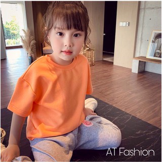 Mcbb 24-49 kg 100% vải cotton áo thun bé gái ngắn tay trơn basic áo phông bé gái cổ tròn áo cộc tay cho bé trẻ em nữ bộ