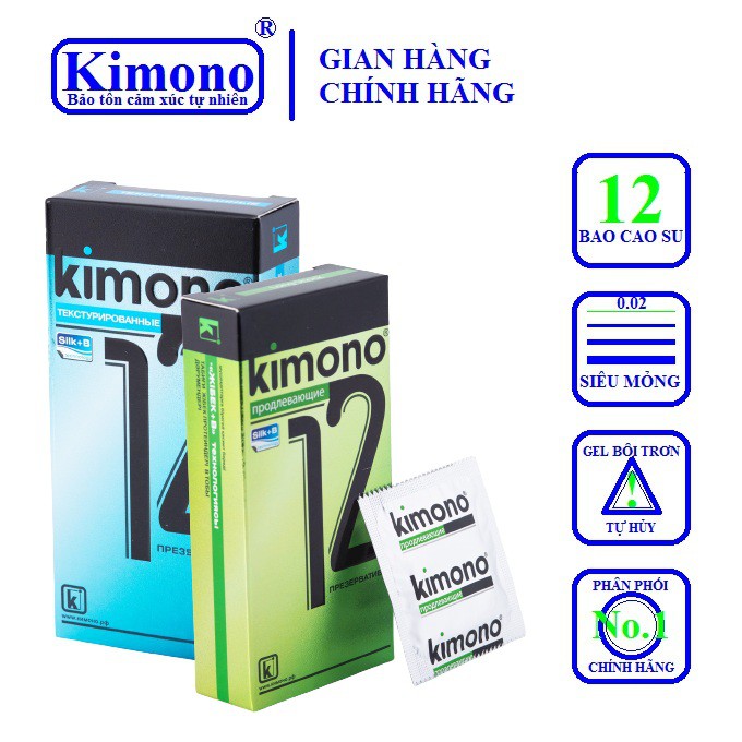 Bộ 2 Hộp Bao cao su Kimono 0.03 BỀN BỈ 12 bao / hộp - Kéo dài thời gian quan hệ + Gai nhỏ Liti