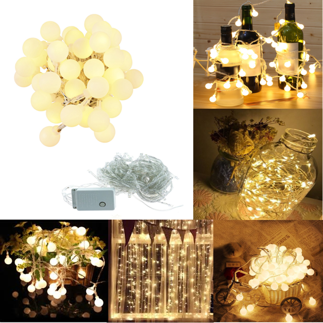 COMBO Bộ đèn Cherry Ball + 1 bộ dây đèn Fairy Light 5 mét nháy DÙNG ĐIỆN