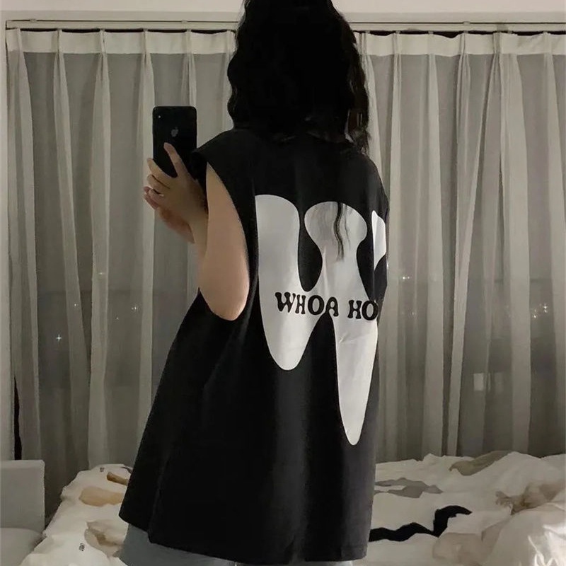 COZOK Áo Thun Thể Thao Sát Nách Dáng Rộng In Chữ Trẻ Trung Hợp Thời Trang