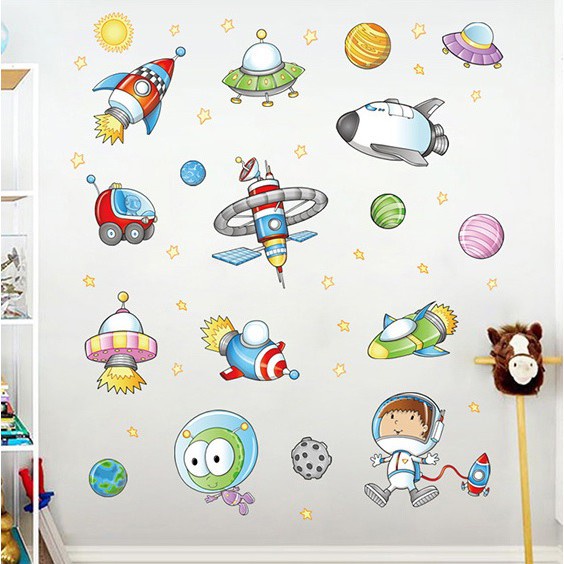 Tranh decal, decal dán tường trang trí phòng cho bé vừa giúp con học phi hành gia và các hành tinh vũ trụ TE51
