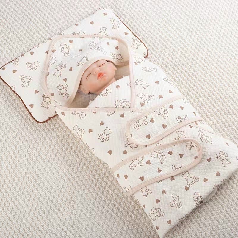 Ủ choàng xô kèm đai organic phong cách Hàn Quốc cho bé 90x90cm