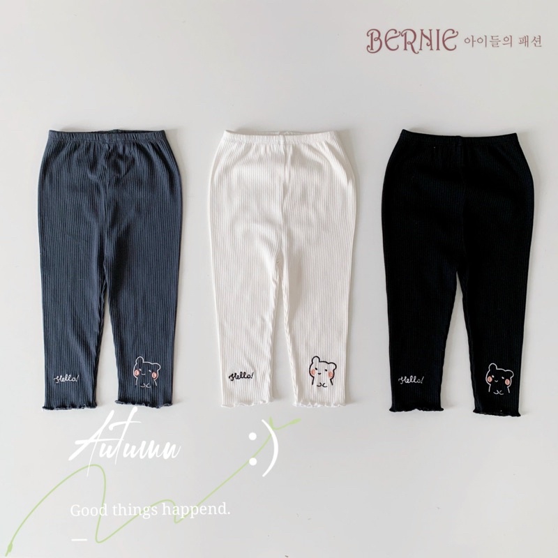 Quần legging Bernie thun tăm viền bèo thêu gấu chữ Hello cho bé 9 - 22kg-21Q032