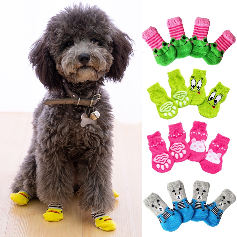 Set 4 Vớ Giữ Ấm Chống Trượt Họa Tiết Hoạt Hình Chó Mèo