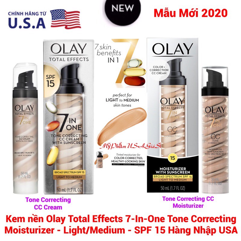 Kem nền Olay Total Effects 7 in 1 Tone Correcting - Light/Medium SPF 15