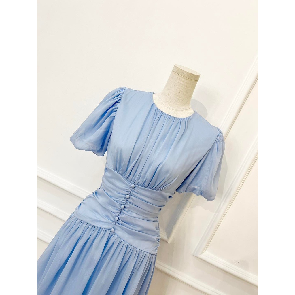 Đầm voan tay phồng nhún eo