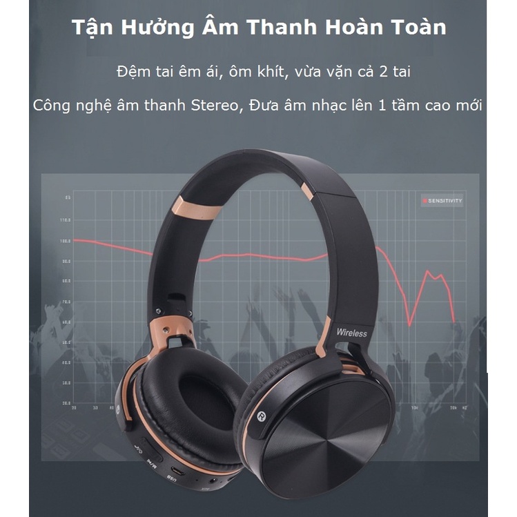 Tai nghe bluetooth không dây Gutek JB950 chụp tai bass mạnh có mic dùng được máy tính cổng 3.5mm