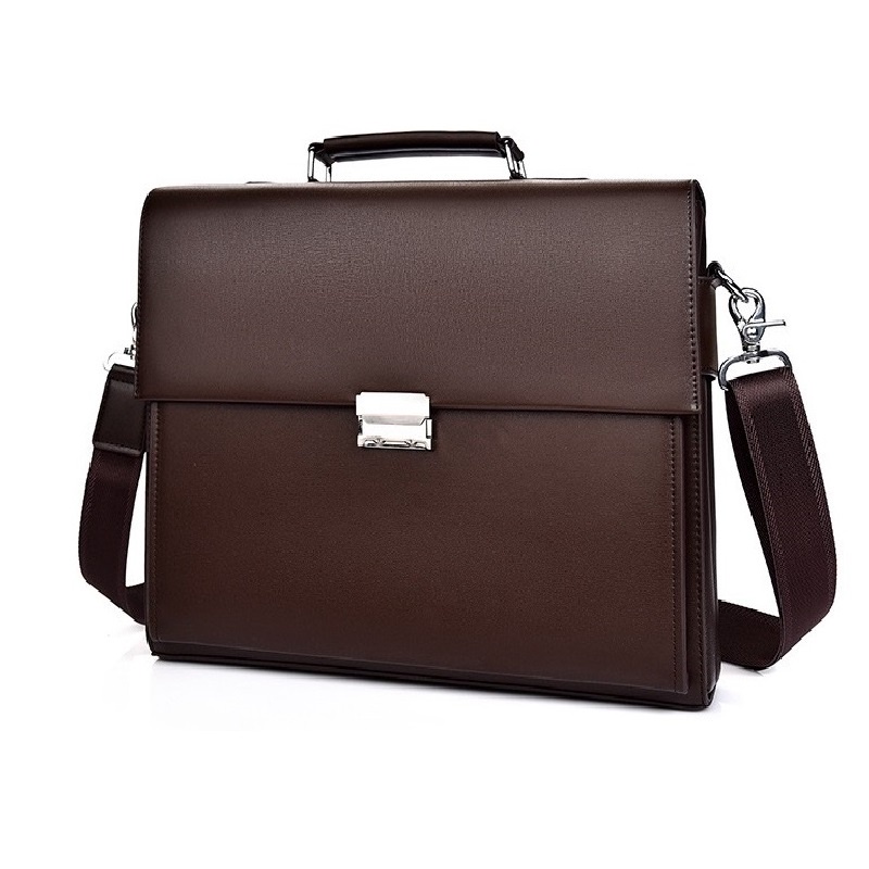 Túi xách cặp công sở da bò T54 khóa số 38x30x8cm bảo hành da 12 tháng (Nâu-Đen)