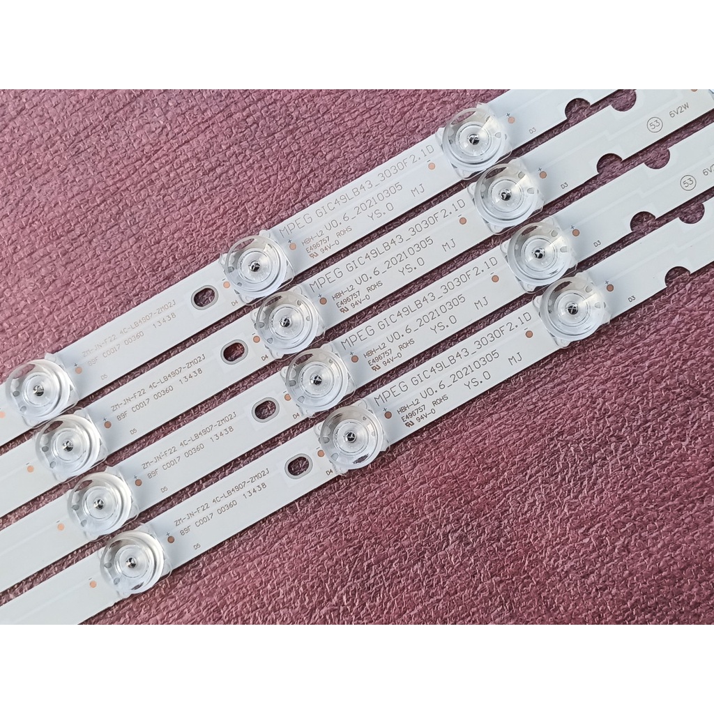 THANH ĐÈN LED TIVI TCL 49S6500 49P65 MỚI 100% HÀNG ZIN HÃNG, BỘ 4 THANH, MỖI THANH 7 BÓNG, MỖI BÓNG 6V, DÀI 50cm