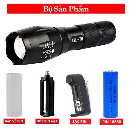 DEN BIN SIEU SANG GIÁ RẺ Đèn Pin Siêu Sáng Cao Cấp T6 Hợp Kim Chống Nước Pin Có Thể Sạc Lại Full Box(Loại Tốt)