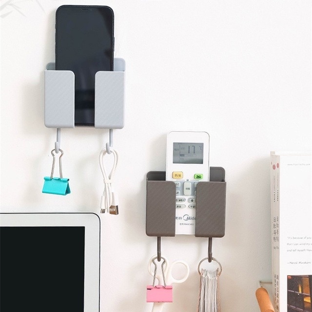 Giá đỡ điện thoại gắn tường đa chức năng có móc treo điều khiển từ xa sắp xếp gọn gàng tiện dụng