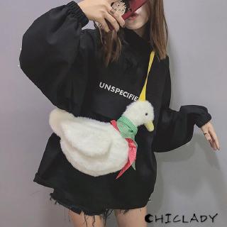 Túi nhỏ vải lông dễ thương họa tiết hoạt hình vịt phong cách Hàn Quốc hoang dã dành cho nữ