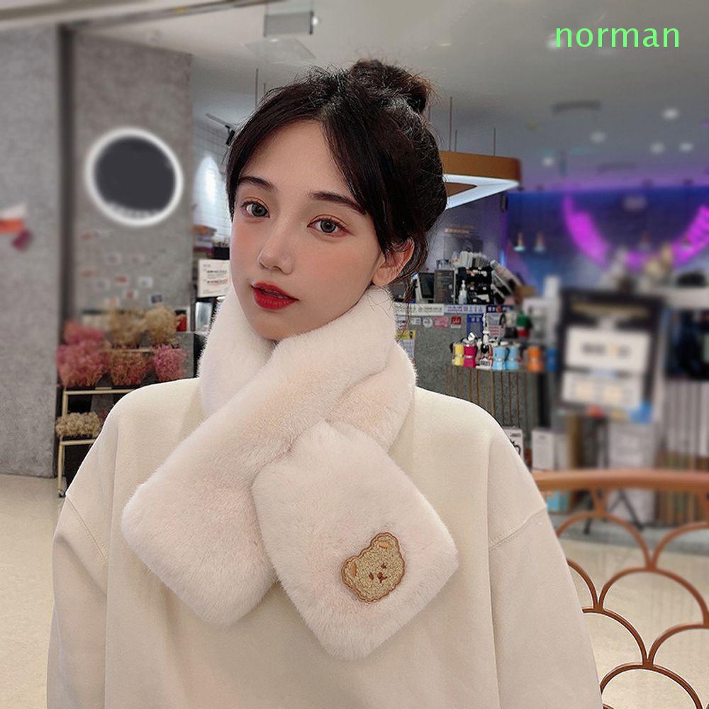 Khăn choàng cổ lông thỏ giả hình gấu dễ thương cho nữ