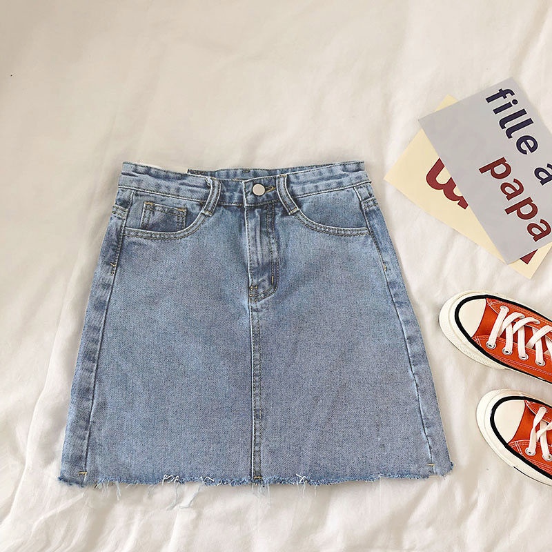 COZOK Chân váy jean Lưng Cao Form Ôm Thiết Kế Rách Tua Rua Phong Cách Retro