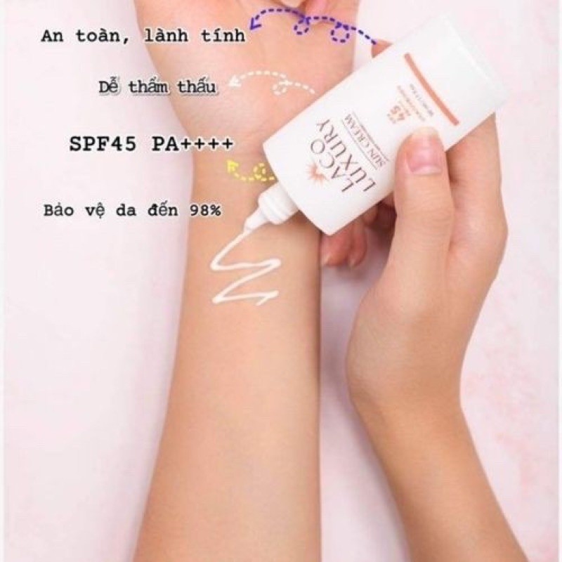 Laco Luxury Sun Cream 50ml Kem Chống Nắng, dưỡng trắng SPF45 PA++++ Lên Tone, Chống UVA, UVB, Không Nhờn, Kiềm Dầu