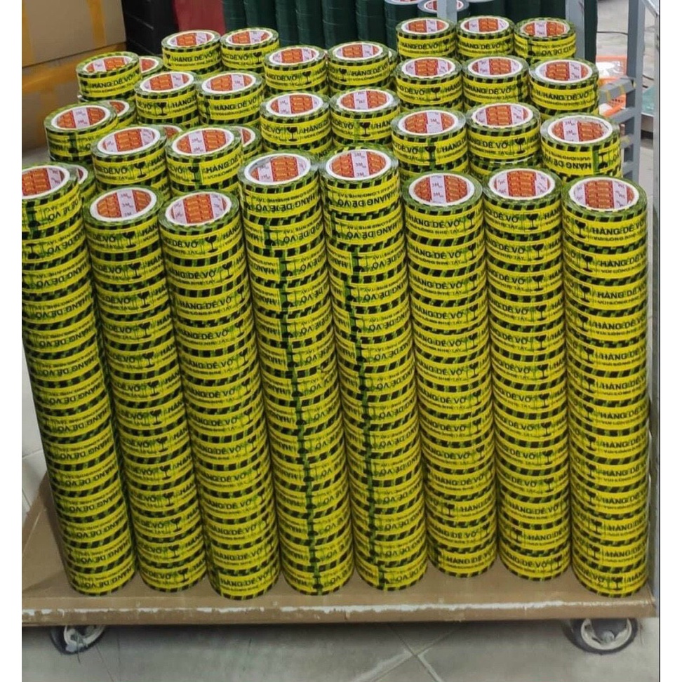 Băng dính in chữ hàng dễ vỡ 167g, băng dính logo, băng dính dán thùng cảnh báo hàng dễ vỡ