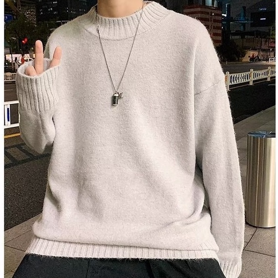 Áo Sweater Cổ Lọ Tay Dài Dáng Rộng Màu Trơn Thời Trang Retro Cá Tính Cho Nam Nữ áo len có cổ áo sweater form rộng