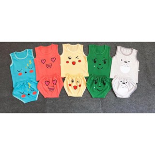 [Amandastore2211]Combo 5 bộ ba lỗ chip hàng cotton siêu thoáng mát, bé trai hay gái đều mặc được - Freesize 8-12kg