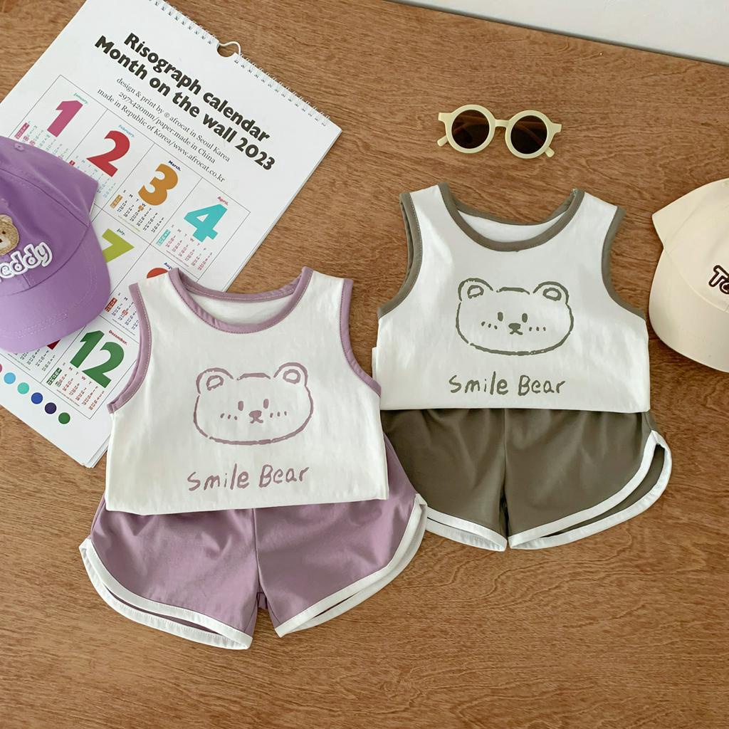 Bộ Áo Sát Nách + Quần Sooc Thời Trang Mùa Hè Xinh Xắn Cho Bé Trai Và Gái