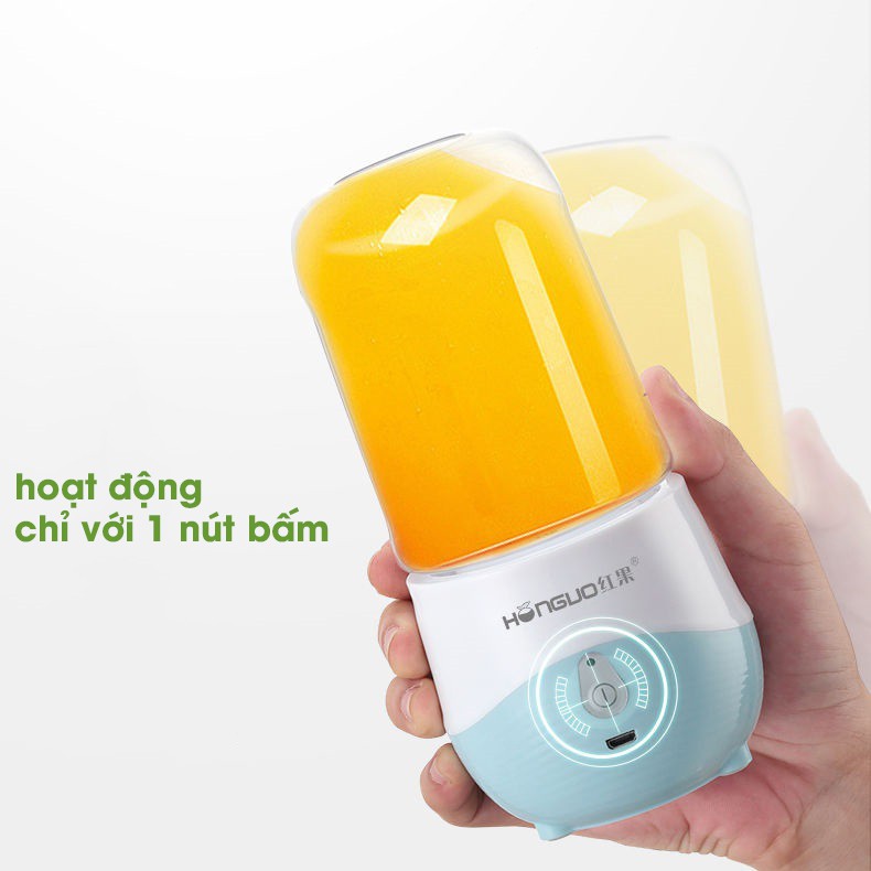 MÁY XAY SINH TỐ TRÁI CÂY CẦM TAY CAO CẤP HONGUO 6 LƯỠI SẠC PIN 300ml (MXM35)