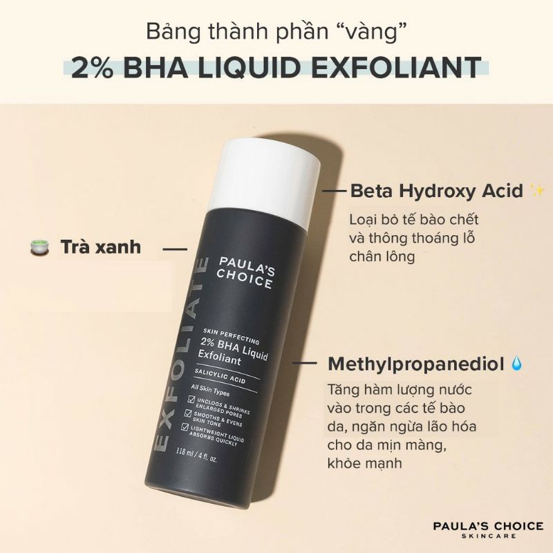 Dung dịch loại bỏ tế bào chết Paula's Choice Skin Perfecting 2% BHA Liquid Exfoliant